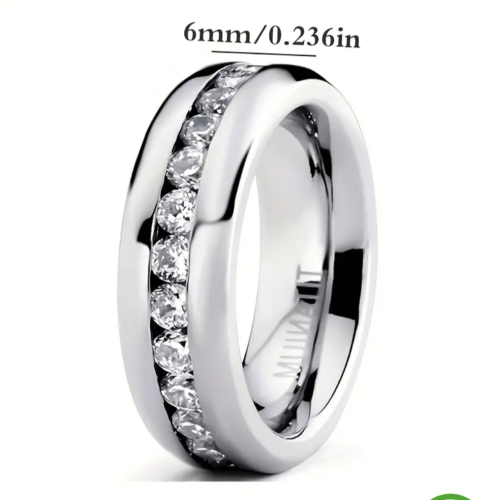Titanium Band Ring w/clear CZ Channel Set All The Way Around Sz.10 NWT UNISEX